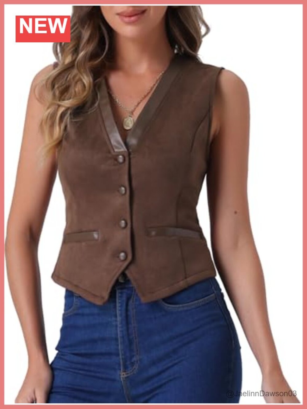 Faux Suede Vest Sleeveless Button Down V Neck Waistcoat